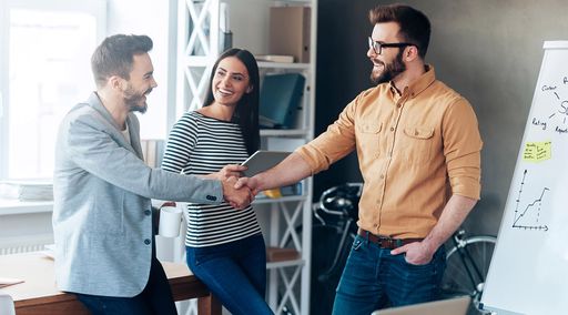 Team members handshake